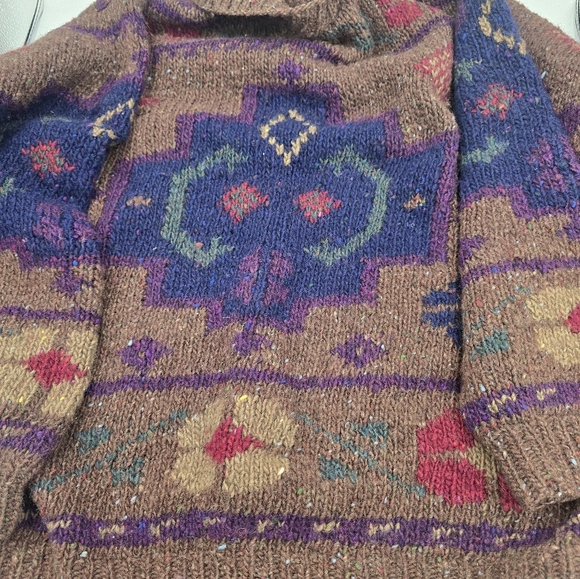 Outback Red Sweater Women Large Brown Purple Aztec Diamond Shawl Relaxed Wool - Picture 10 of 10